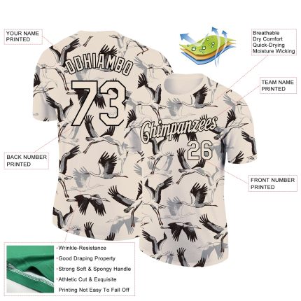 Personalized 3D Animal Crane T-Shirt in Cream and Black for Performance Wear Personalized Cream Black 3D Animal Crane Performance