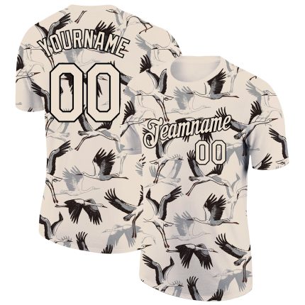 Personalized 3D Animal Crane T-Shirt in Cream and Black for Performance Wear Personalized Cream Black 3D Animal Crane Performance