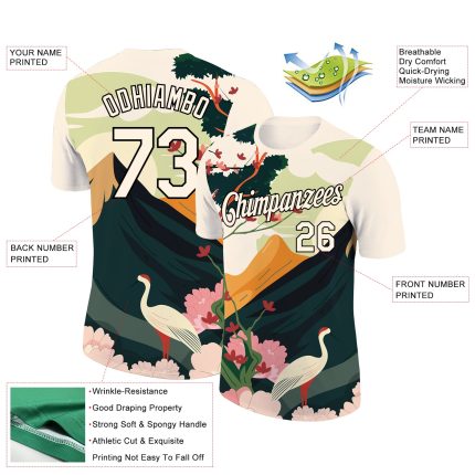 Personalized 3D Animal Crane T-Shirt in Cream and Black - Unique Performance Tee Personalized Cream Black 3D Animal Crane