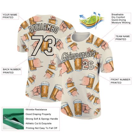 Personalized Black 3D Beer T-Shirt - Performance Cream Color for Men Personalized Cream Black 3D Beer Performance T-Shirt