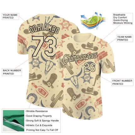 Personalized 3D Cowboy Performance T-Shirt in Cream and Black - Customizable Design Personalized Cream Black 3D Cowboy Accessory