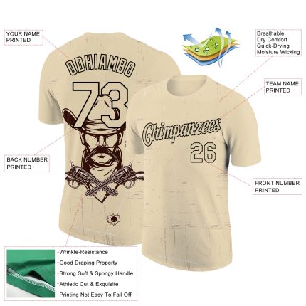 Custom 3D Cowboy T-Shirt in Cream and Black - Performance Wear for Men Personalized Cream Black 3D Cowboy Performance T-Shirt