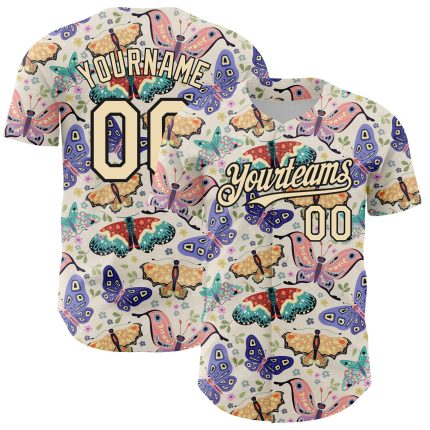 Custom Animal Butterfly Baseball Jersey with Personalized Name and Number - 3D Cream Black Design Personalized Cream Black