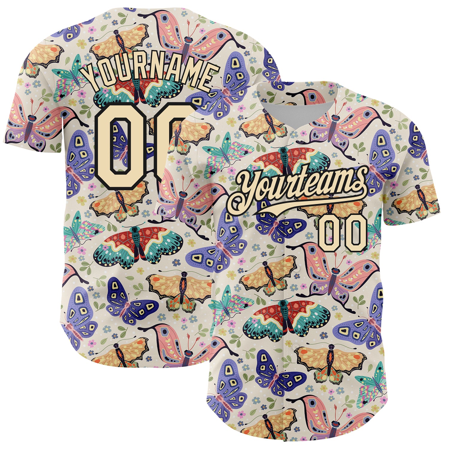 Custom Animal Butterfly Baseball Jersey with Personalized Name and Number - 3D Cream Black Design Personalized Cream Black