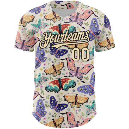 Custom Animal Butterfly Baseball Jersey with Personalized Name and Number - 3D Cream Black Design Personalized Cream Black