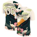 Custom Name Number Crane Performance T-Shirt - Personalized 3D Pattern Cream Black Animal Design Personalized Cream Black