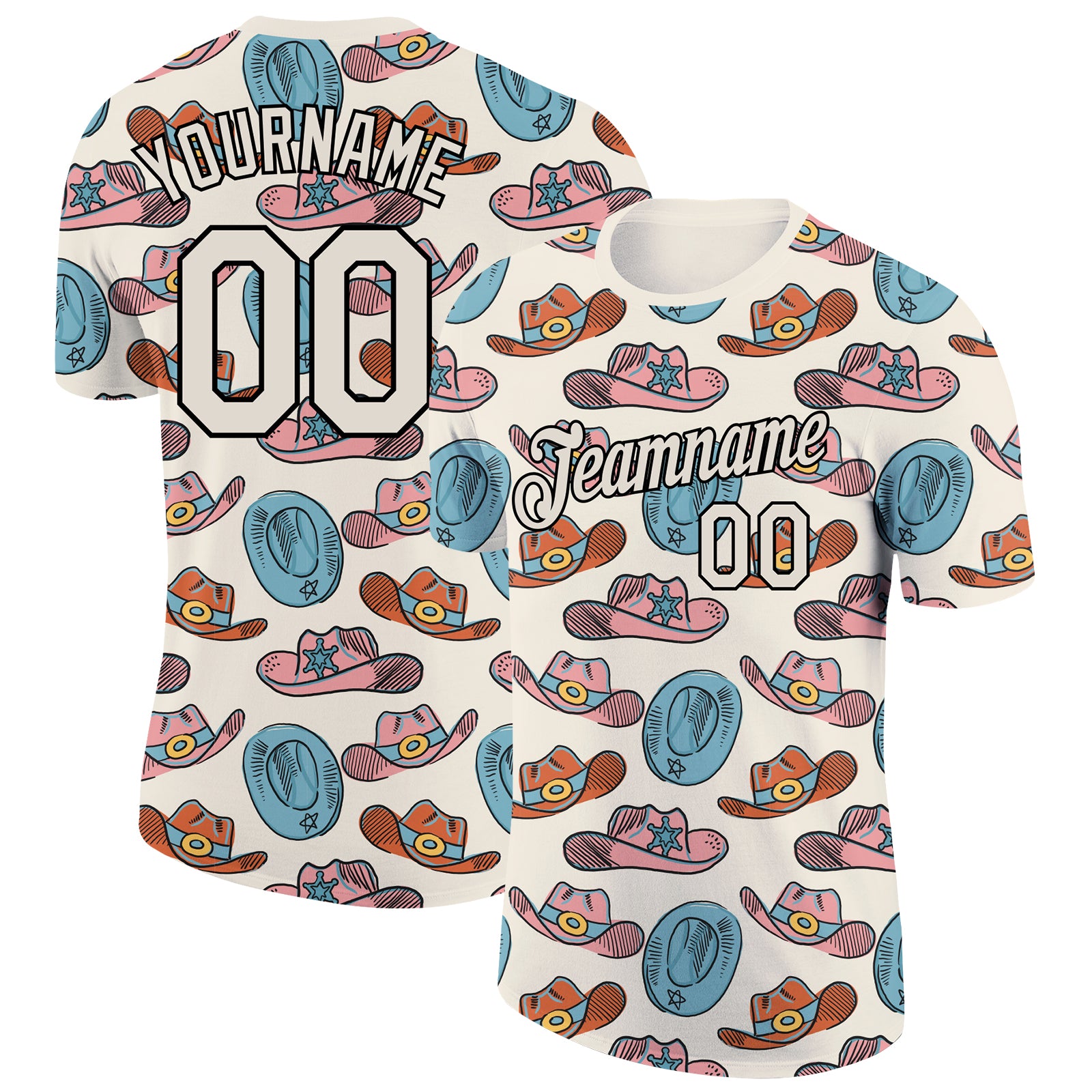 Personalized 3D Pattern Cowboy T-Shirt - Cream Black Design, Unique Performance Accessory Personalized Cream Black 3D Pattern