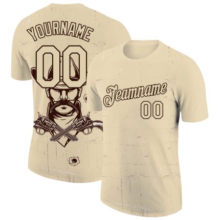 Custom Name Number Cowboy T-Shirt Personalized Cream Black 3D Pattern Design Performance Tee Personalized Cream Black 3D