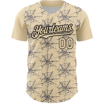 Custom Name and Number Baseball Jersey - Personalized 3D Spider Web Design in Cream and Black Personalized Cream Black 3D