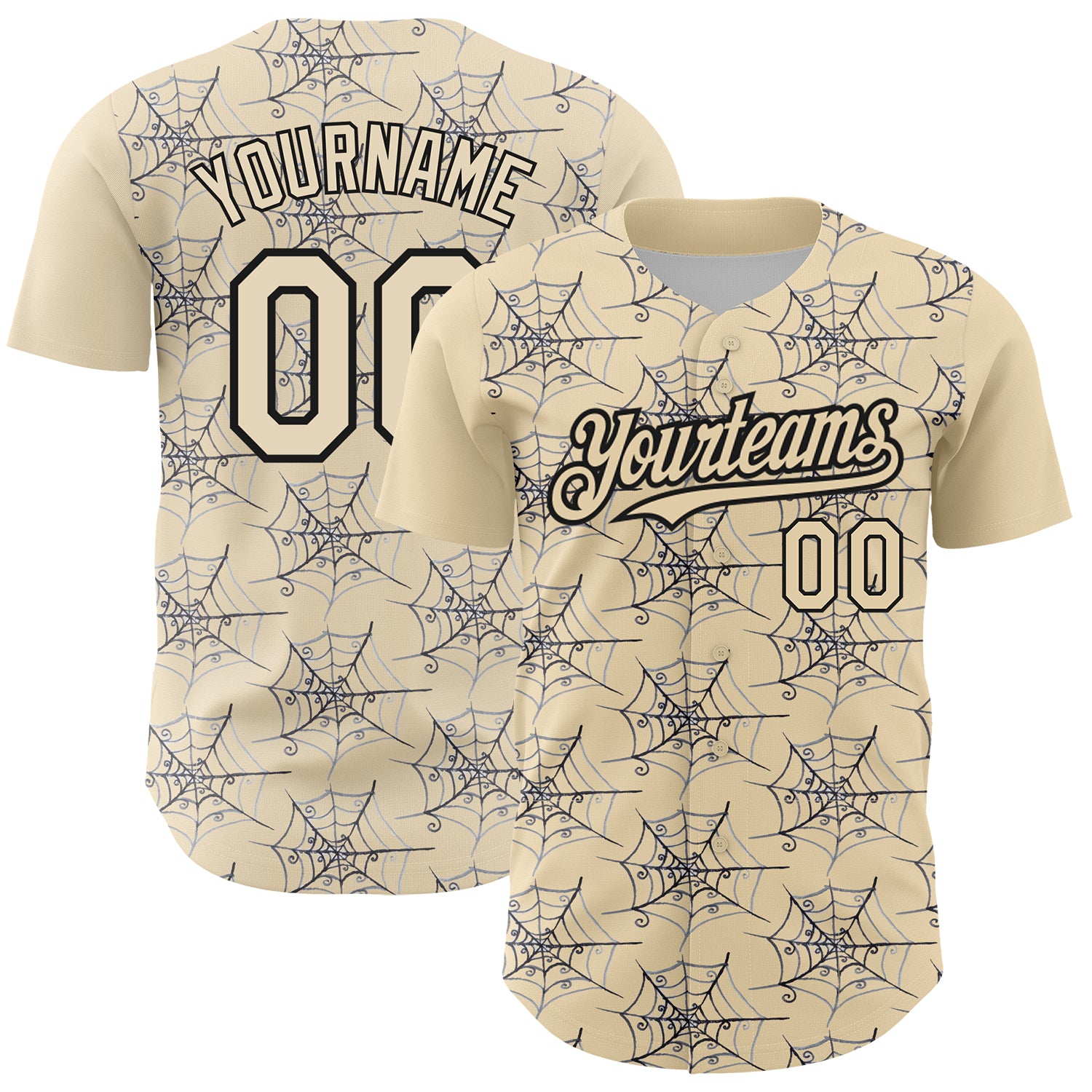 Custom Name and Number Baseball Jersey - Personalized 3D Spider Web Design in Cream and Black Personalized Cream Black 3D