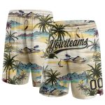 Personalized Hawaii Palm Trees Basketball Shorts with Custom Name & Number - Cream Black 3D Pattern Authentic Team Gear Personalized