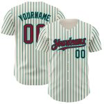 Personalized Crimson Black Aqua Baseball Jersey - Cream Black Aqua Pinstripe Design Personalized Cream (Black Aqua Pinstripe)