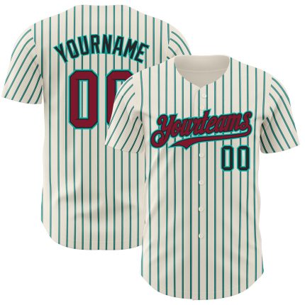 Personalized Crimson Black Aqua Baseball Jersey - Cream Black Aqua Pinstripe Design Personalized Cream (Black Aqua Pinstripe)