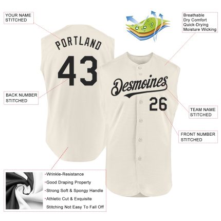 Custom Name and Number Personalized Black Cream Baseball Jersey - Authentic Sleeveless Team Jersey Personalized Cream Black