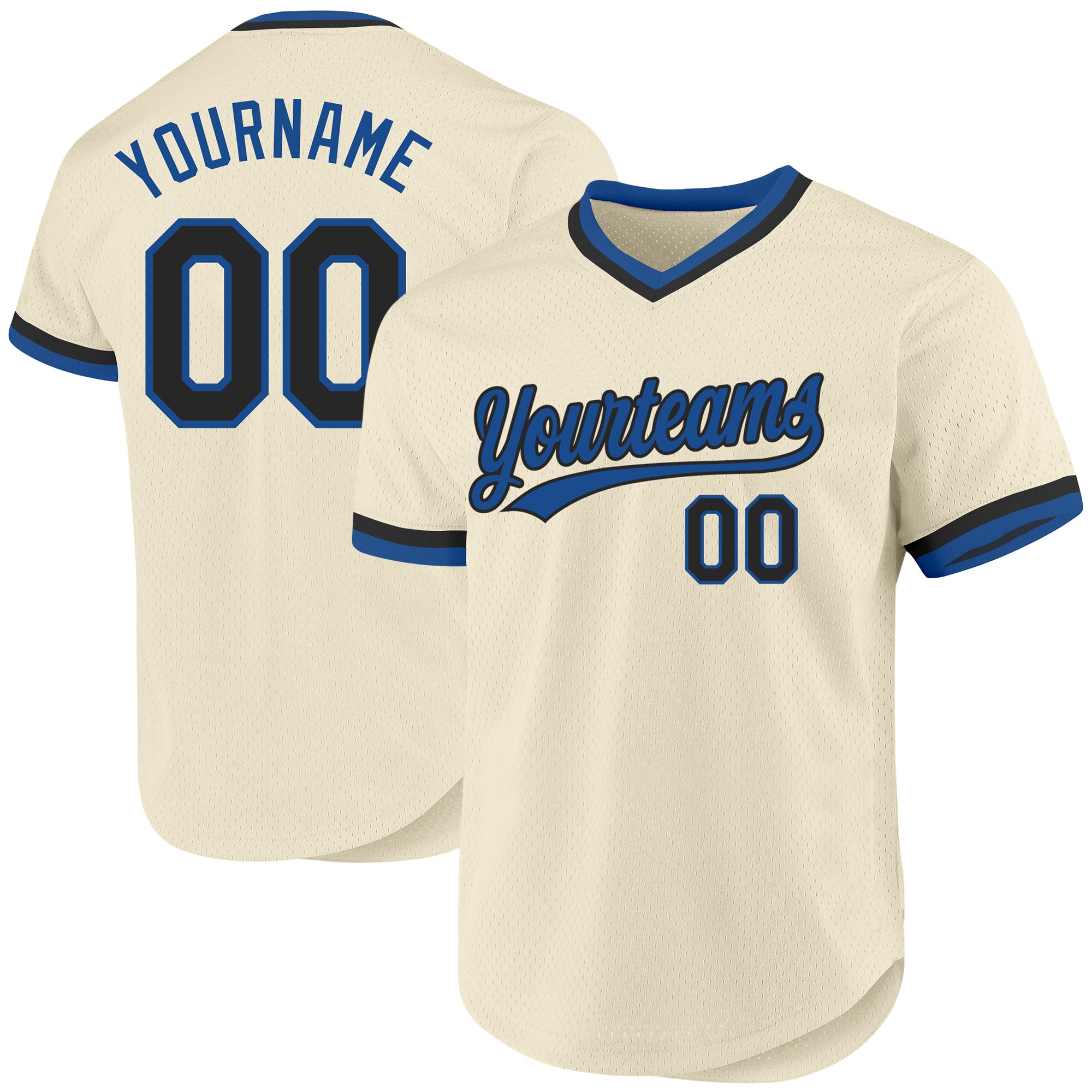 Custom Name Number Authentic Throwback Baseball Jersey - Personalized Cream Black-Blue Team Jersey Personalized Cream Black-Blue