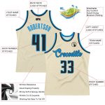 Custom Personalized Authentic Basketball Jersey - Cream Black-Blue with Team Name and Number Personalized Cream Black-Blue