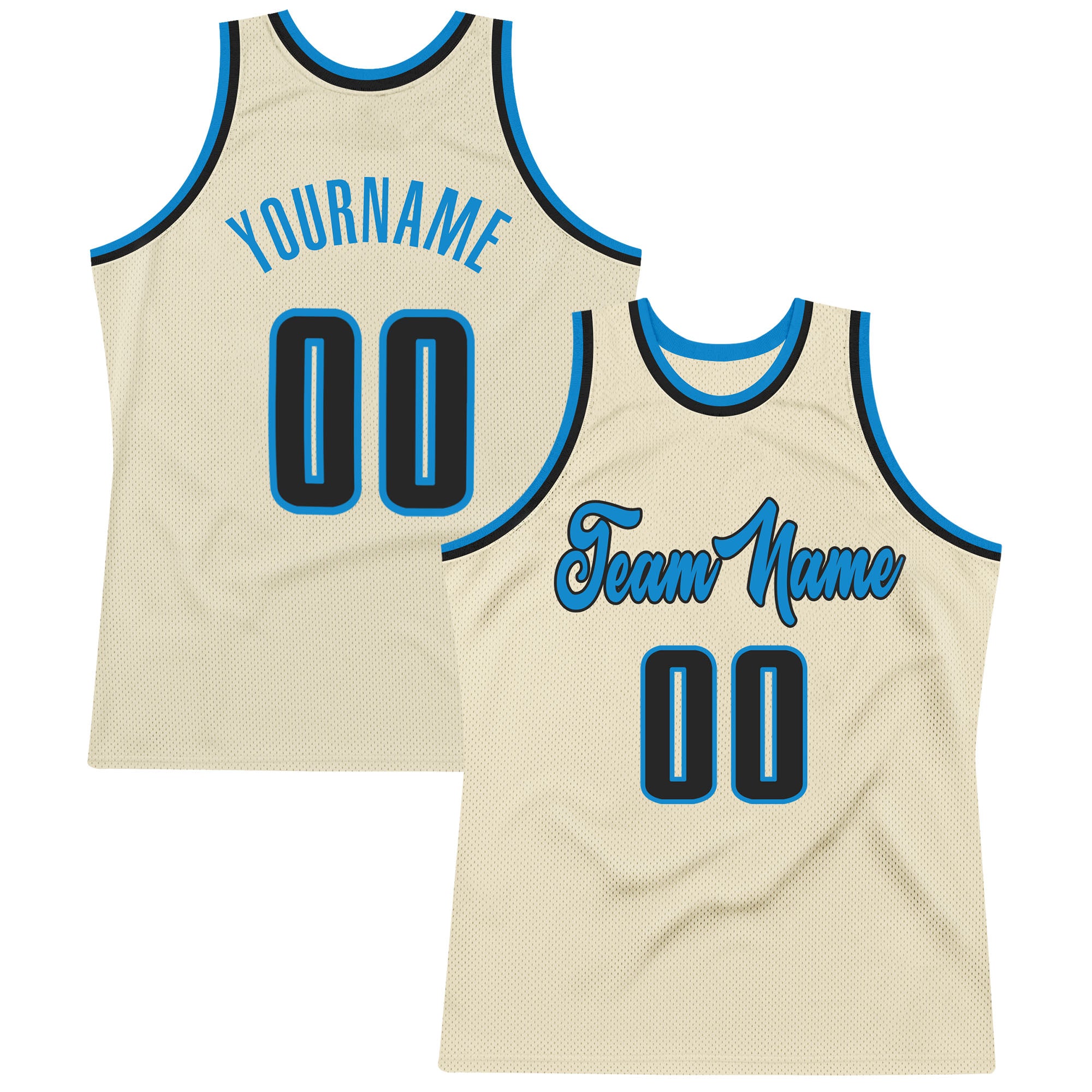 Custom Personalized Authentic Basketball Jersey - Cream Black-Blue with Team Name and Number Personalized Cream Black-Blue