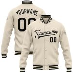 Personalized Black Cream Varsity Letterman Bomber Jacket Full-Snap Style Personalized Cream Black Bomber Full-Snap Varsity