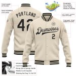 Custom Name and Number Varsity Letterman Jacket - Personalized Cream Black Full-Snap Bomber Personalized Cream Black Bomber