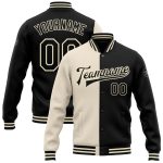 Custom Personalized Letterman Varsity Jacket with Name and Number - Cream Black Bomber Full-Snap Fashion Apparel Personalized