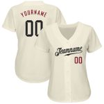 Custom Name Number Black-Crimson Personalized Baseball Jersey - Authentic Cream Team Jersey Personalized Cream Black-Crimson