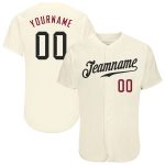 Custom Name Number Black-Crimson Personalized Baseball Jersey - Authentic Cream Team Jersey Personalized Cream Black-Crimson