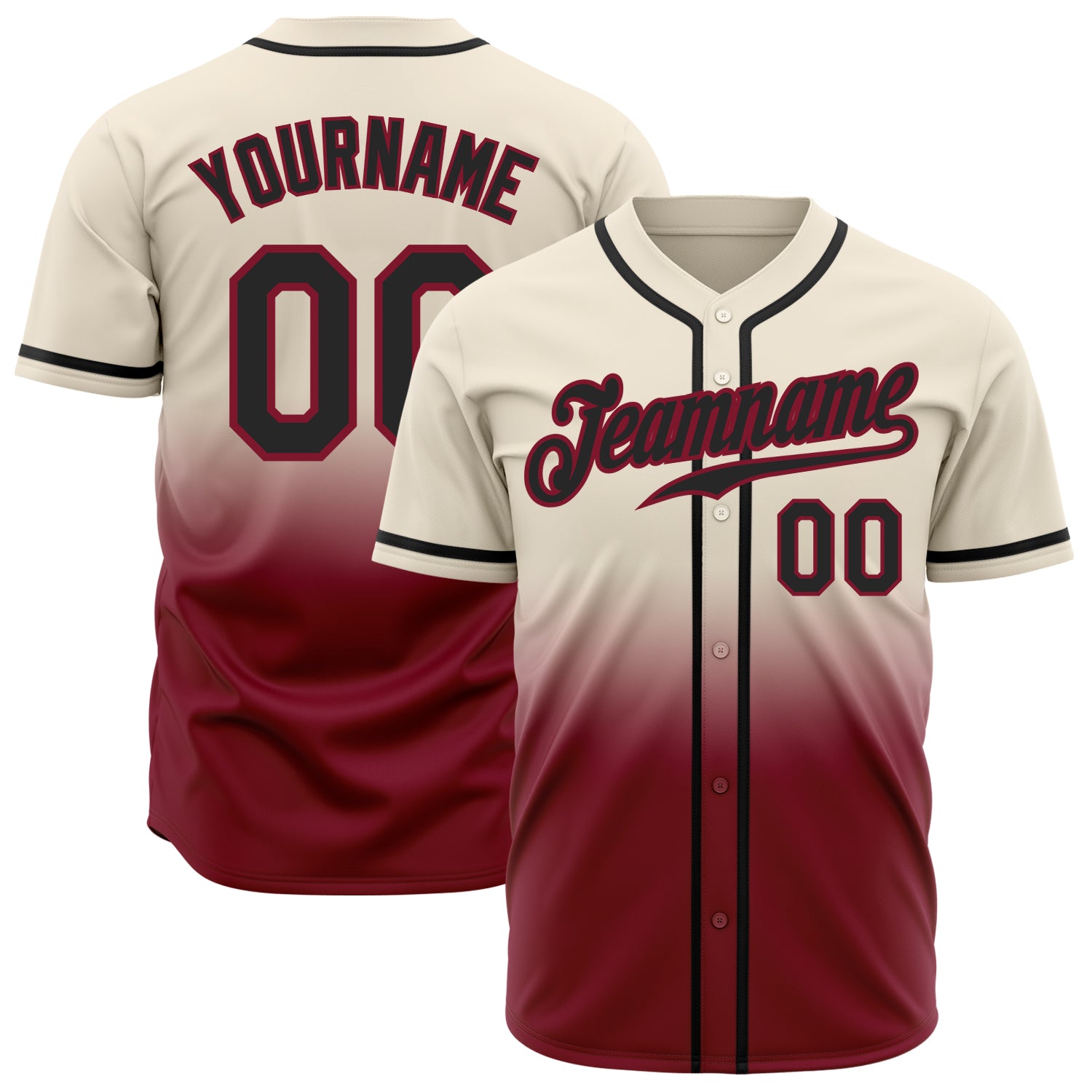Custom Name and Number Baseball Jersey - Personalized Black-Crimson Fade Fashion Team Jersey Personalized Cream Black-Crimson