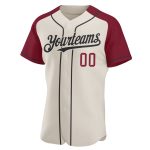 Custom Personalized Baseball Jersey with Black-Crimson Raglan Sleeves, Team Name and Number Included Personalized Cream Black-Crimson