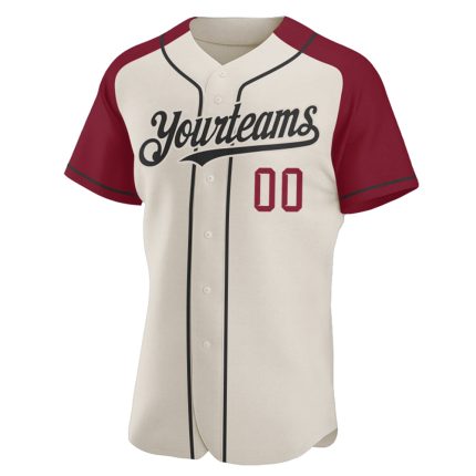 Custom Personalized Baseball Jersey with Black-Crimson Raglan Sleeves, Team Name and Number Included Personalized Cream Black-Crimson