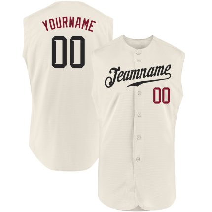 Custom Name and Number Black Crimson Sleeveless Baseball Jersey - Personalized Team Apparel Personalized Cream Black-Crimson