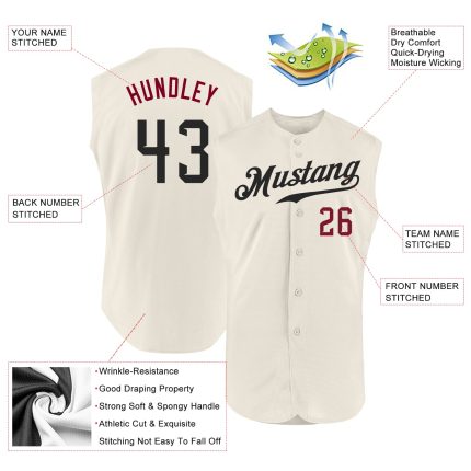 Custom Name and Number Black Crimson Sleeveless Baseball Jersey - Personalized Team Apparel Personalized Cream Black-Crimson