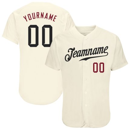Personalized Black-Crimson Cream Baseball Jersey for Men and Women Personalized Cream Black-Crimson Baseball Jersey