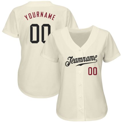 Personalized Black-Crimson Cream Baseball Jersey for Men and Women Personalized Cream Black-Crimson Baseball Jersey