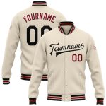 Personalized Black Crimson Cream City Bomber Varsity Jacket Full-Snap Letterman Personalized Cream Black Crimson-City Cream