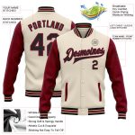 Custom Personalized Varsity Letterman Jacket Cream Black Crimson Two Tone Bomber Full-Snap with Name and Number Personalized
