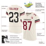 Custom Team Name Number Authentic Football Jersey - Personalized Cream Black-Crimson Mesh Personalized Cream Black-Crimson