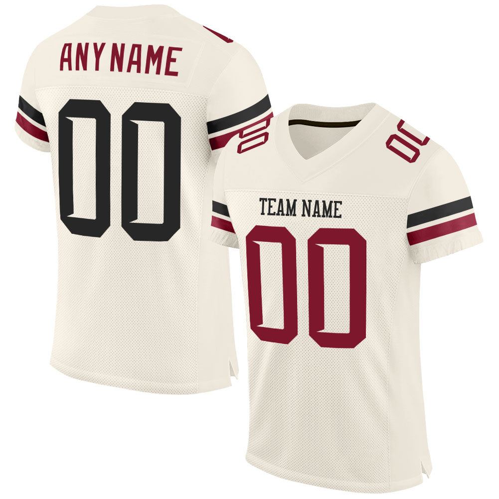 Custom Team Name Number Authentic Football Jersey - Personalized Cream Black-Crimson Mesh Personalized Cream Black-Crimson