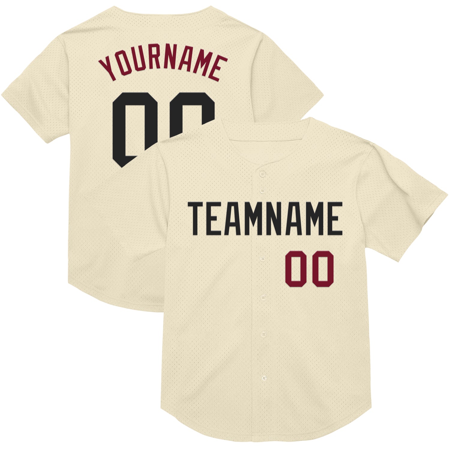 Personalized Black-Crimson Cream Mesh Throwback Baseball Jersey - Authentic Personalized Cream Black-Crimson Mesh Authentic