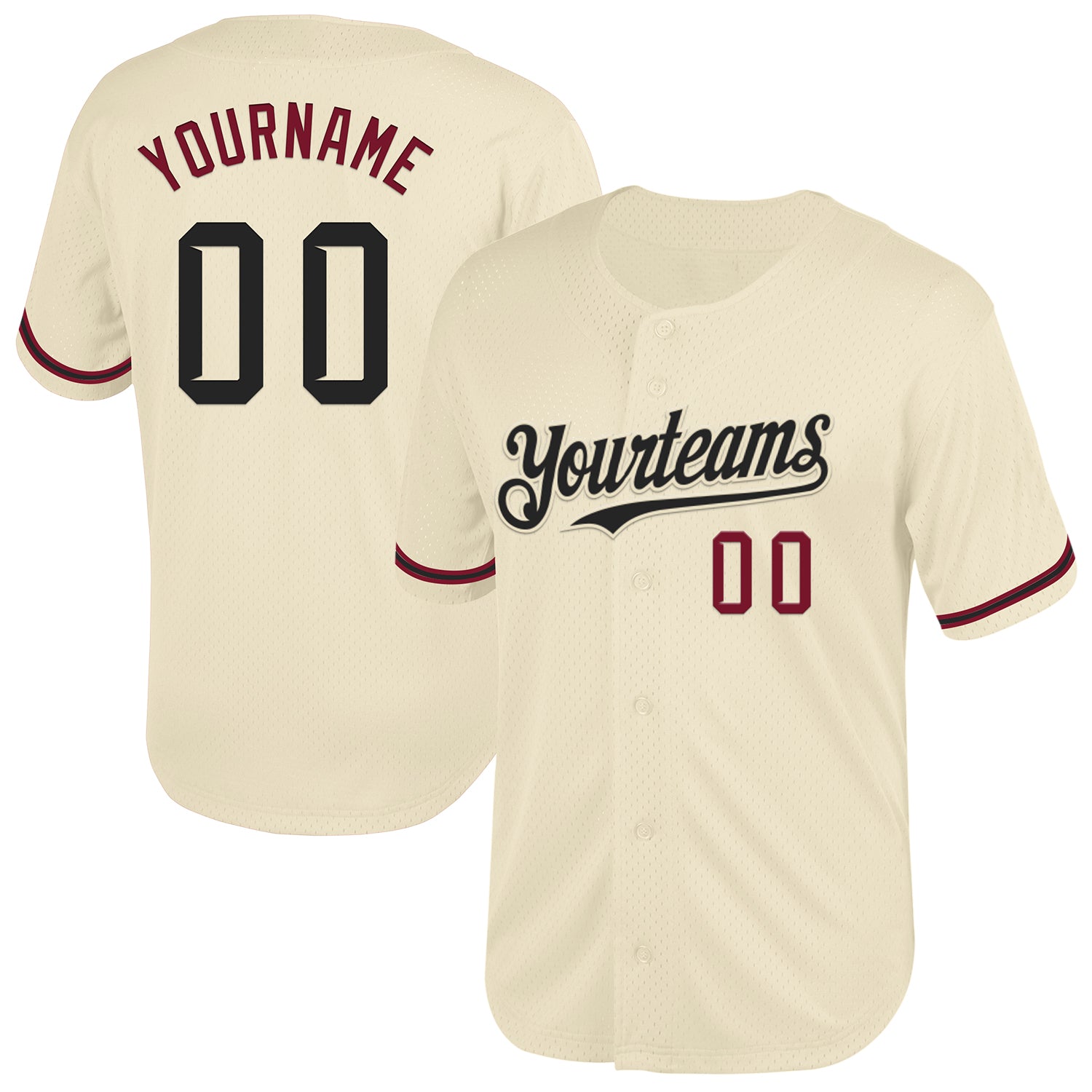 Custom Name Number Personalized Baseball Jersey Cream Black Crimson Mesh Authentic Throwback Personalized Cream Black-Crimson