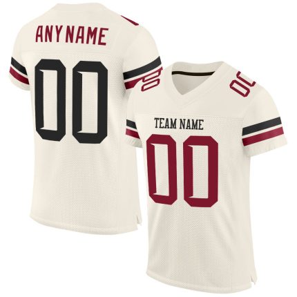 Custom Black-Crimson Mesh Football Jersey - Personalized Sports Apparel Personalized Cream Black-Crimson Mesh Football Jersey