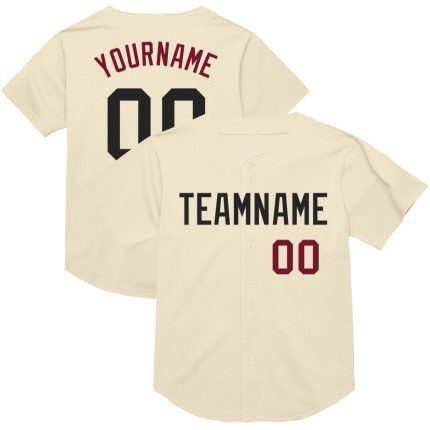 Personalized Black-Crimson Cream Mesh Throwback Baseball Jersey - Custom Game Top Personalized Cream Black-Crimson Mesh Throwback