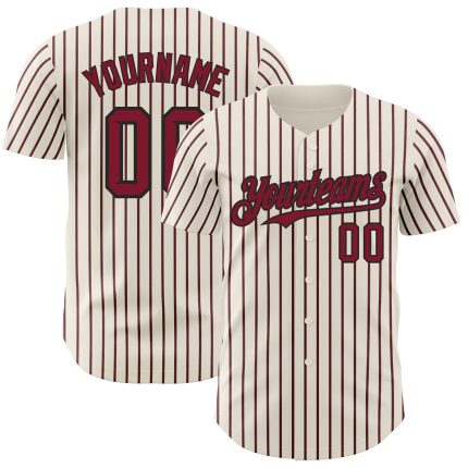 Custom Black Crimson Pinstripe Baseball Jersey with Personalized Name & Number - Authentic Team Style Personalized Cream