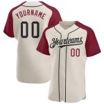 Personalized Black Crimson Baseball Jersey with Cream Raglan Sleeves Personalized Cream Black-Crimson Raglan Sleeves Baseball