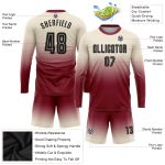 Custom Soccer Jersey with Personalized Name and Number, Cream Black-Crimson Long Sleeve Fade Fashion Uniform Personalized