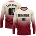 Custom Soccer Jersey with Personalized Name and Number, Cream Black-Crimson Long Sleeve Fade Fashion Uniform Personalized