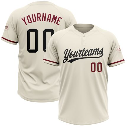 Custom Cream Black-Crimson Unisex Softball Jersey - Two-Button Design for Comfort and Style Personalized Cream Black-Crimson