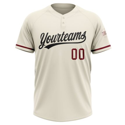 Custom Name Number Personalized Black Crimson Softball Jersey Unisex Two-Button Cream Team Apparel Personalized Cream Black-Crimson