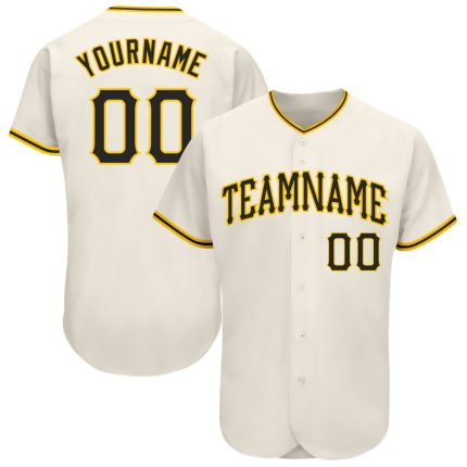 Custom Name and Number Personalized Black-Gold Baseball Jersey - Authentic Team Gear Personalized Cream Black-Gold Authentic