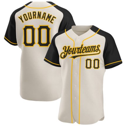 Custom Name Number Baseball Jersey - Personalized Black Gold Cream Authentic Raglan Sleeves Team Gear Personalized Cream