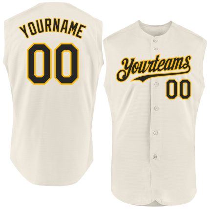 Custom Name and Number Personalized Black-Gold Sleeveless Baseball Jersey - Authentic Team Apparel Personalized Cream Black-Gold